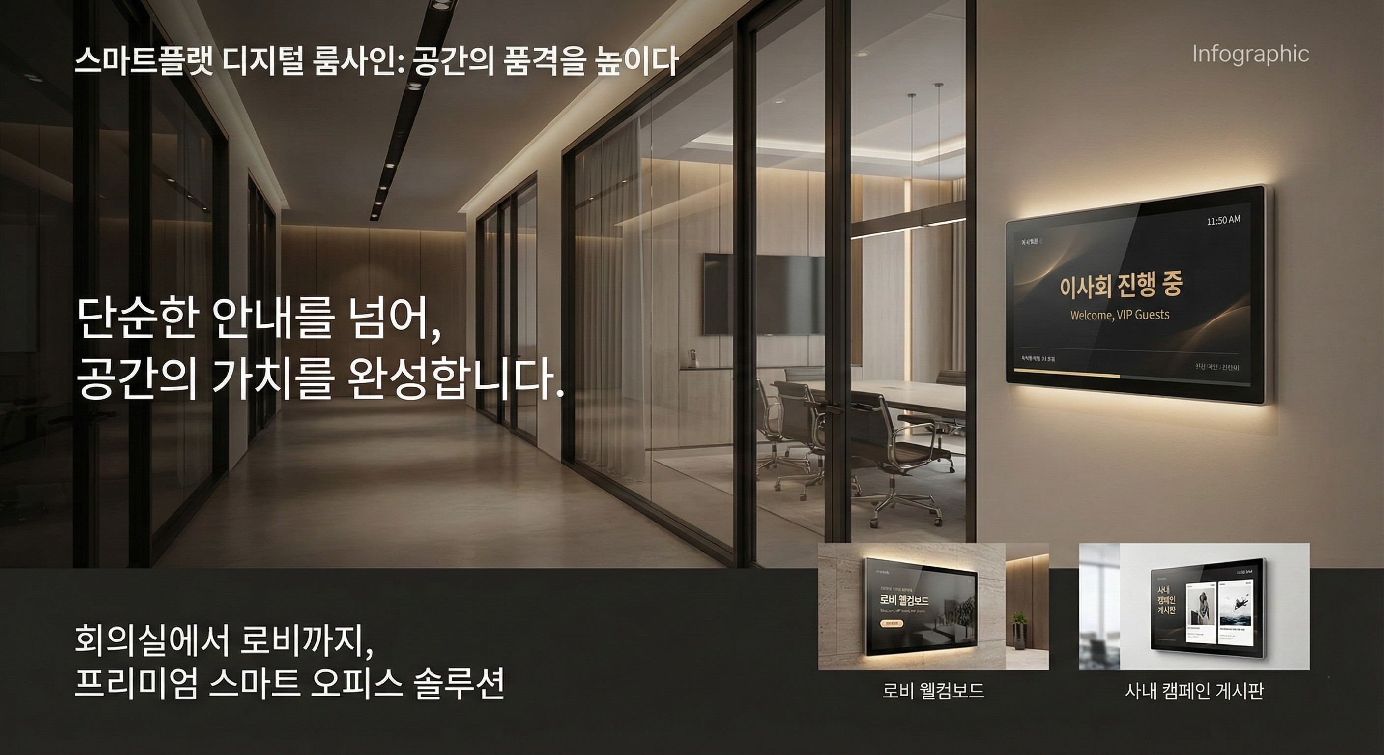 회의실 예약 현황판, 스마트오피스의 시작은 문 앞 디지털 룸사인입니다
